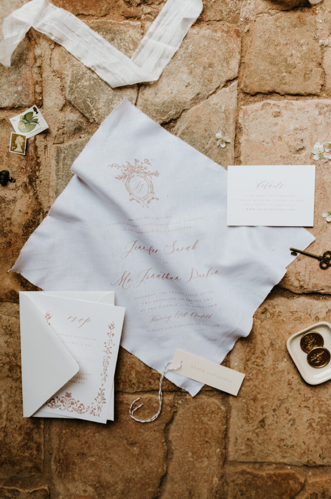 Fabric wedding invitation 