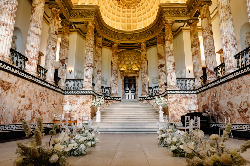 Intimate wedding ceremony in the marble hall 