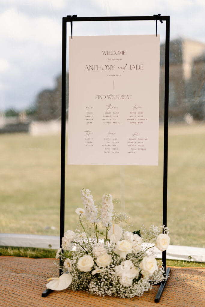 elegant white wedding signage